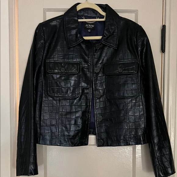 New! J. Crew Collection Lady Jacket in Croc-Embossed Black Leather - Picture 3 of 11